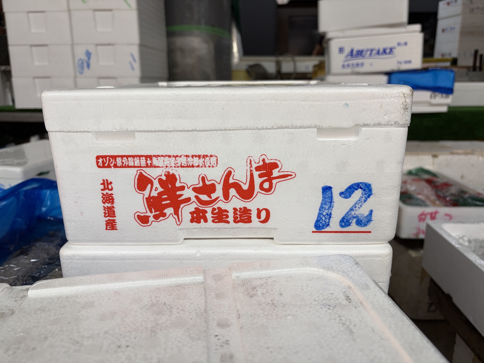北海道産 鮮さんま 12入りの発泡スチロール箱